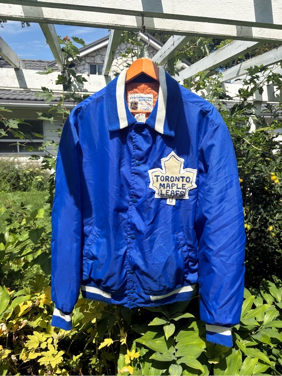 NHL Other - RARE Vintage Toronto Maple Leafs Men's Quilted Lining Blue Satin Bomber Jacket
